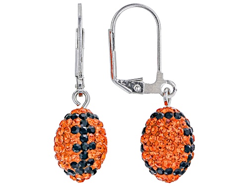 Photo of Orange And Black Crystal Rhodium Over Brass Football Dangle Earrings