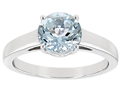 1.53ct Round Aquamarine Rhodium Over Sterling Silver Solitaire March Birthstone Ring - Size 7