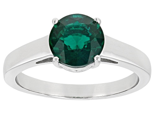 1.57ct Round Lab Created Emerald Rhodium Over Sterling Silver Solitaire May Birthstone Ring - Size 9