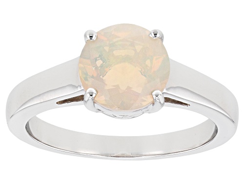 Photo of 0.94ct Round Ethiopian Opal Rhodium Over Sterling Silver Solitaire October Birthstone Ring - Size 5