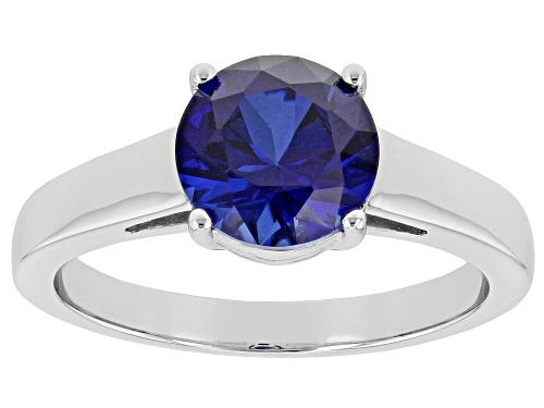 1.87ct Lab Created Blue Sapphire Rhodium Over Sterling Silver Solitaire September Birthstone Ring - Size 10