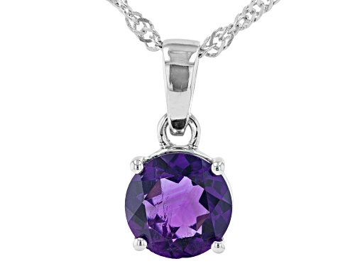 1.53ct Round African Amethyst Rhodium Over Sterling Silver February Birthstone Pendant With Chain
