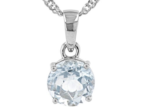 2.00ct Round White Topaz Rhodium Over Sterling Silver April Birthstone Pendant With Chain