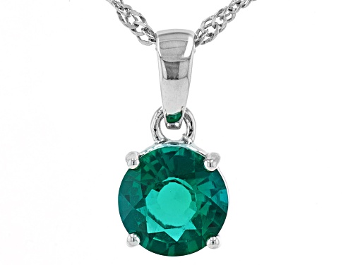 1.57ct Round Lab Created Emerald Rhodium Over Sterling Silver May Birthstone Pendant With Chain