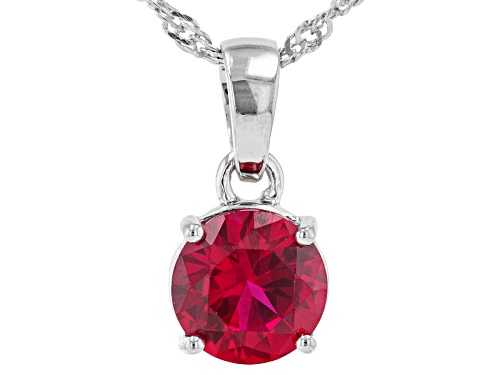 1.87ct Round Lab Created Ruby Rhodium Over Sterling Silver July Birthstone Pendant With Chain