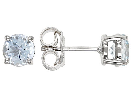 1.19ctw Round Aquamarine Rhodium Over Sterling Silver March Birthstone Stud Earrings