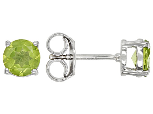 Photo of 1.36ctw Round Manchurian Peridot™ Rhodium Over Sterling Silver August Birthstone Stud Earrings