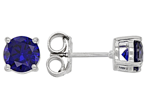 1.70ctw Lab Created Blue Sapphire Rhodium Over Sterling Silver September Birthstone Stud Earrings