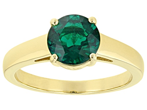 1.57ct Round Lab Created Emerald 18k Yellow Gold Over Sterling Silver May Birthstone Ring - Size 6