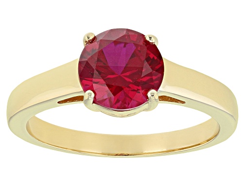Photo of 2.06ct Round Lab Created Ruby 18k Yellow Gold Over Sterling Silver July Birthstone Ring - Size 6