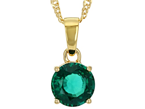 Photo of 1.57ct Round Lab Created Emerald 18k Yellow Gold Over  Silver May Birthstone Pendant With Chain