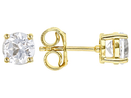 1.79ctw Round White Topaz 18k Yellow Gold Over Sterling Silver April Birthstone Stud Earrings