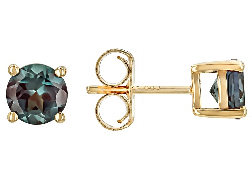 1.70ctw Round Lab Alexandrite 18k Yellow Gold Over Sterling Silver June Birthstone Stud Earrings