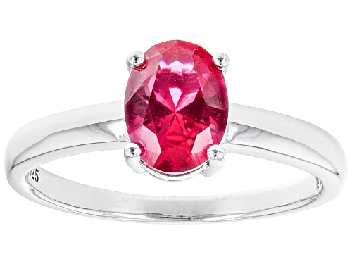 1.27ct Oval Lab Created Ruby Rhodium Over Sterling Silver July Birthstone Ring - Size 10