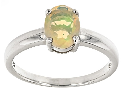 Photo of 0.55ct Oval Ethiopian Opal Rhodium Over Sterling Silver October Birthstone Ring - Size 7