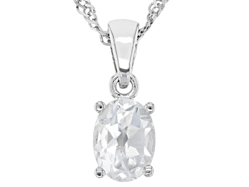 1.28ct Oval White Topaz Rhodium Over Sterling Silver April Birthstone Pendant With Chain