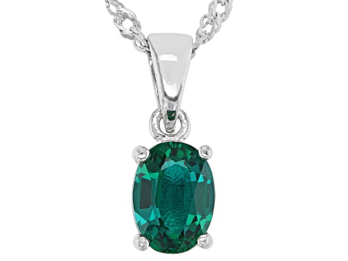 Photo of 0.95ct Oval Lab Created Emerald Rhodium Over Sterling Silver May Birthstone Pendant With Chain