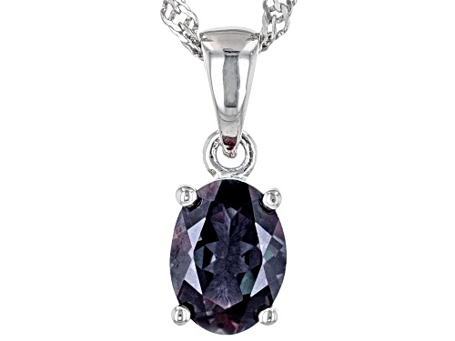 1.23ct Oval Lab Created Alexandrite Rhodium Over Sterling Silver June Birthstone Pendant With Chain