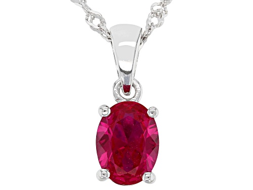 1.27ct Oval Lab Created Ruby Rhodium Over Sterling Silver July Birthstone Pendant With Chain