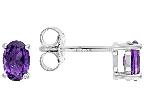 0.77ctw Oval African Amethyst Rhodium Over Sterling Silver February Birthstone Stud Earrings
