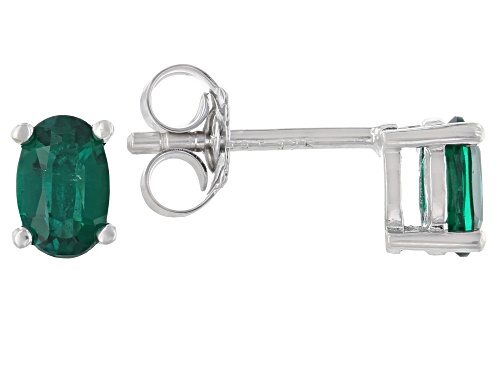 0.68ctw Oval Lab Created Emerald Rhodium Over Sterling Silver May Birthstone Stud Earrings