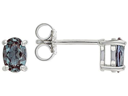0.85ctw Oval Lab Created Alexandrite Rhodium Over Sterling Silver June Birthstone Stud Earrings