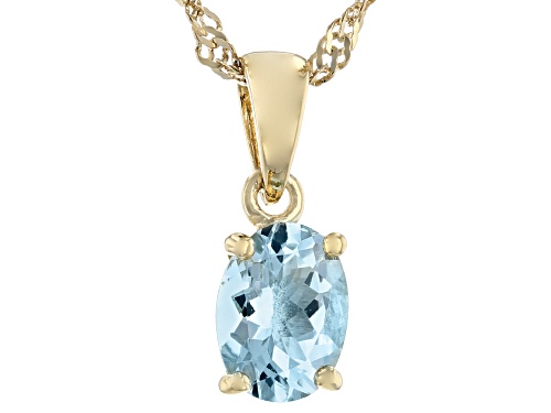 0.85ct Oval Aquamarine 18k Yellow Gold Over Sterling Silver March Birthstone Pendant With Chain