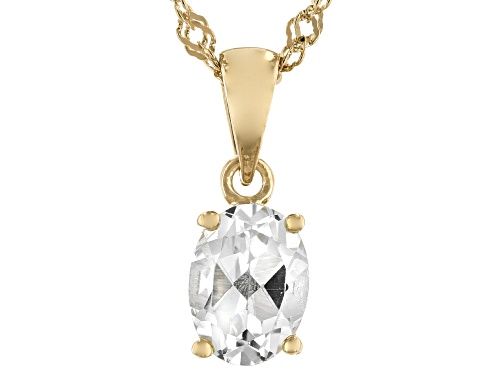 1.28ct Oval White Topaz 18k Yellow Gold Over Sterling Silver April Birthstone Pendant With Chain