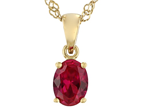 1.27ct Oval Lab Created Ruby 18k Yellow Gold Over Sterling Silver July Birthstone Pendant With Chain