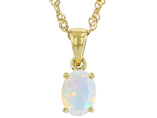 0.55ct Oval Ethiopian Opal 18k Yellow Gold Over Silver October Birthstone Pendant With Chain