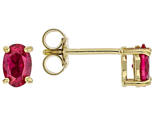 0.85ctw Oval Lab Created Ruby 18K Yellow Gold Over Sterling Silver July Birthstone Stud Earrings