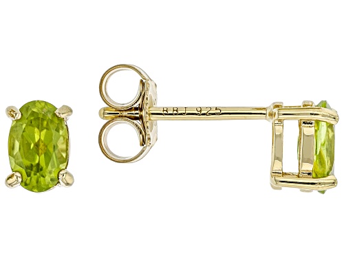 0.85ctw Oval Manchurian Peridot™ 18K Yellow Gold Over Silver August Birthstone Stud Earrings