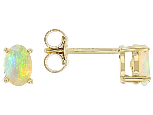 0.42ctw Oval Ethiopian Opal 18K Yellow Gold Over Sterling Silver October Birthstone Stud Earrings