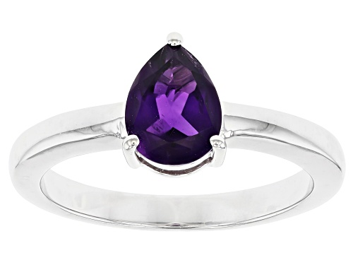 0.93ct Pear Shaped Amethyst Rhodium Over Sterling Silver February Birthstone Ring - Size 8