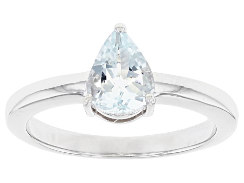 Photo of 0.74ct Pear Shaped Aquamarine Rhodium Over Sterling Silver March Birthstone Ring - Size 6