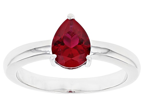 1.09ct Pear Shaped Lab Created Ruby Rhodium Over Sterling Silver July Birthstone Ring - Size 9