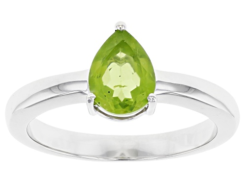 0.96ct Pear Shaped Manchurian Peridot™ Rhodium Over Sterling Silver August Birthstone Ring - Size 9