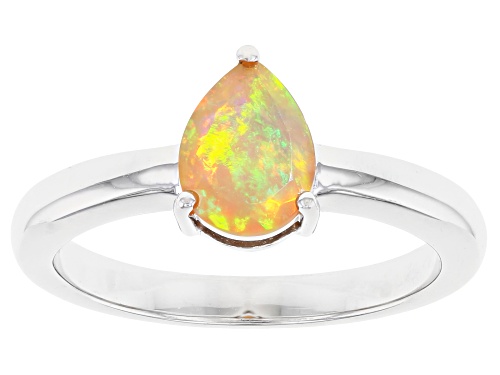 Photo of 0.55ct Pear Shaped Ethiopian Opal Rhodium Over Sterling Silver October Birthstone Ring - Size 9