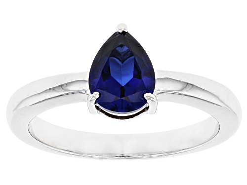 1.15ct Pear Shaped Lab Created Blue Sapphire Rhodium Over Silver September Birthstone Ring - Size 7