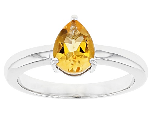 0.93ct Pear Shaped Citrine Rhodium Over Sterling Silver November Birthstone Ring - Size 8