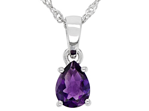 0.93ct Pear Amethyst Rhodium Over Sterling Silver February Birthstone Pendant With Chain