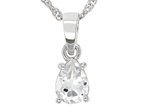 0.99ct Pear White Topaz Rhodium Over Sterling Silver April Birthstone Pendant With Chain