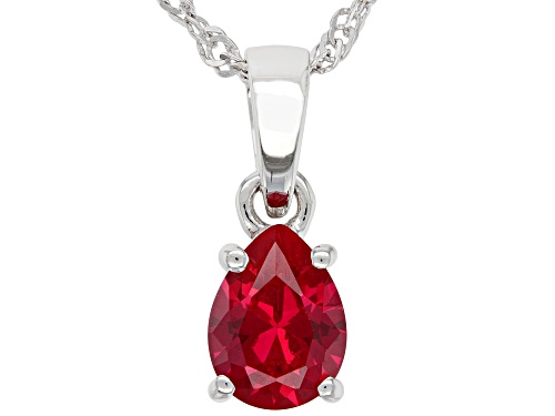 1.09ct Pear Lab Created Ruby Rhodium Over Sterling Silver July Birthstone Pendant With Chain