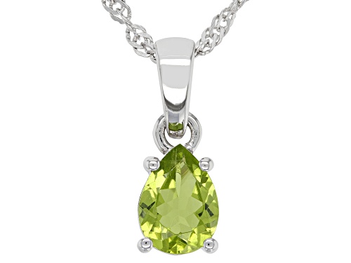 0.96ct Pear Manchurian Peridot™ Rhodium Over Sterling Silver August Birthstone Pendant With Chain
