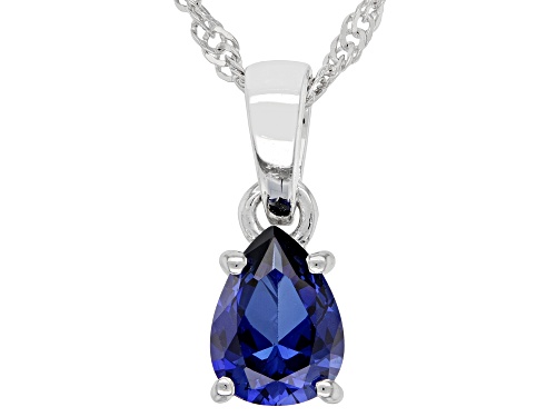 1.15ct Pear Lab Blue Sapphire Rhodium Over Sterling Silver September Birthstone Pendant With Chain
