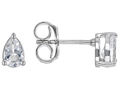 Photo of 0.74ctw Pear White Topaz Rhodium Over Sterling Silver April Birthstone Earrings