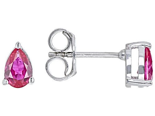 0.74ctw Pear Lab Created Ruby Rhodium Over Sterling Silver July Birthstone Earrings