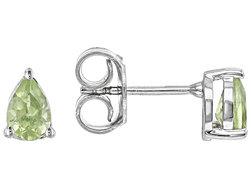 Photo of 0.75ctw Pear Manchurian Peridot™ Rhodium Over Sterling Silver August Birthstone Earrings