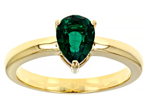 0.88ct Pear Lab Created Emerald 18K Yellow Gold Over Sterling Silver May Birthstone Ring - Size 8
