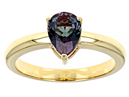 1.20ct Pear Lab Created Alexandrite 18K Yellow Gold Over Sterling Silver June Birthstone Ring - Size 7